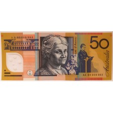 AUSTRALIA 1995 . FIFTY 50 DOLLARS BANKNOTE . EVANS/FRASER . OVERPRINT DATE . FIRST PREFIX